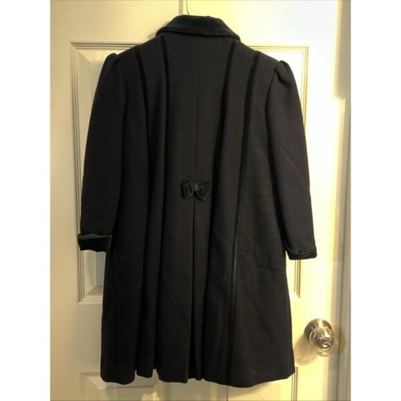 VTG Rothschild Girls' Blue Wool Blend Dress Coat with Velvet Accents, Size 6 - Picture 4 of 7